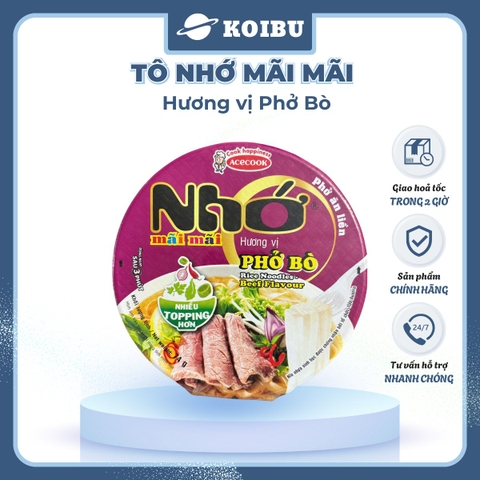 ACECOOK - Phở tô Nhớ Mãi Mãi hương vị Bò, Tô Nhớ Mãi Mãi phở bò, Phở Nhớ ăn liền - 84g/tô - 00027