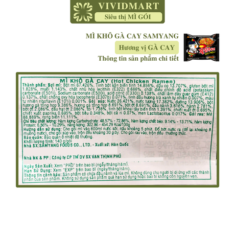 SAMYANG - Mì khô gà cay Samyang hương vị Gà cay, mì Samyang gà cay truyền thống, mì gà cay Samyang - 140g/gói - 00416