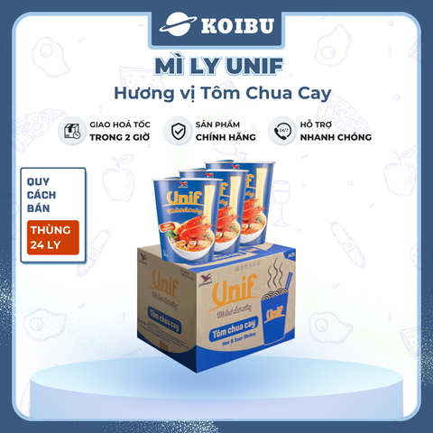 UNI-PRESIDENT - Mì Unif ly hương vị Tôm Chua Cay, Mì ly tôm chua cay, Dzai Dzai ly tôm chua cay - 62g/ly - 00464