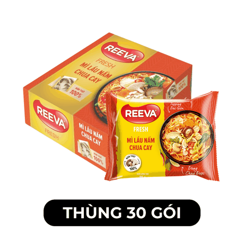 UNIBEN - Mì chay Reeva Fresh hương vị Lẩu nấm chua cay (có gói nấm thật), Mì chay Reeva ăn liền - 85g/gói - 00350