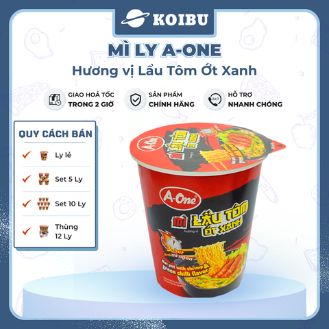 SAIGON VE WONG - Mì ly A-One hương vị Lẩu tôm ớt xanh - 65g/ly - 00861