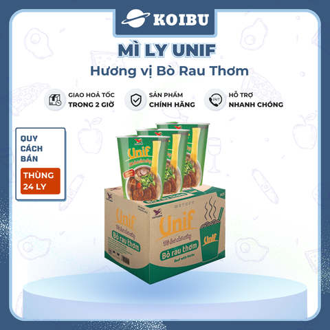 UNI-PRESIDENT - Mì Unif ly hương vị Bò Rau Thơm - Unif mì bò rau thơm ly, Mì ly Dzai Dzai - 60g/ly - 00294