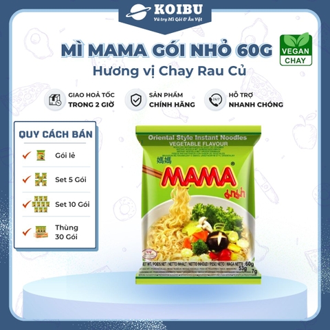 MAMA - Mì Mama gói nhỏ hương vị Chay rau củ, Mì Mama chay, Mì Thái Lan vị Chay rau củ, Mì chay ăn liền Thái Lan - 60g/gói - 00259