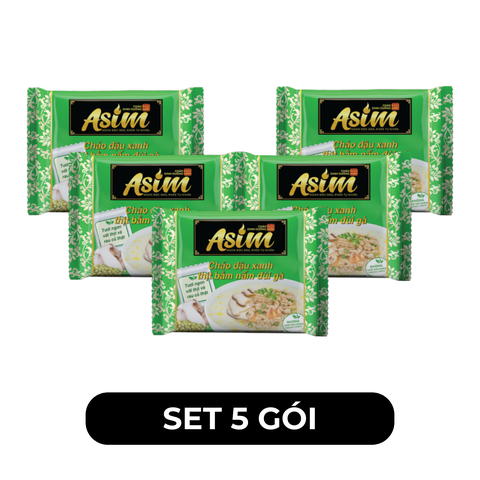 ASIAFOODS - Cháo Asim Đậu xanh thịt bằm nấm đùi gà (có gói rau thịt thật), Cháo ăn liền Asim Đậu xanh - 74g/gói - 00334