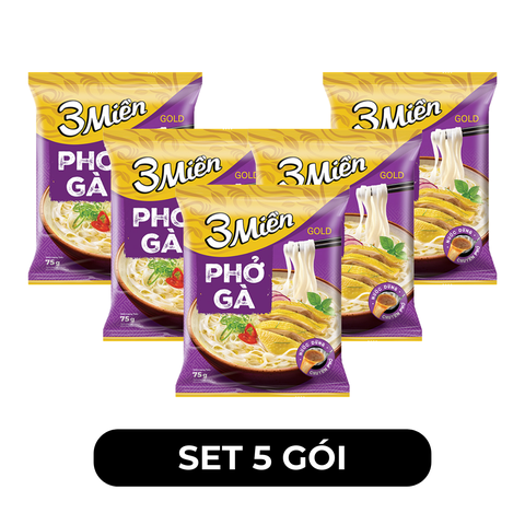 UNIBEN - Phở 3 Miền Gold hương vị Gà, Phở gà 3 Miền Gold, Phở thịt gà 3 Miền Gold phở ăn liền - 75g/gói - 00361