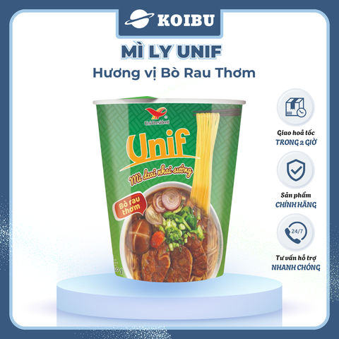 UNI-PRESIDENT - Mì Unif ly hương vị Bò Rau Thơm - Unif mì bò rau thơm ly, Mì ly Dzai Dzai - 60g/ly - 00294
