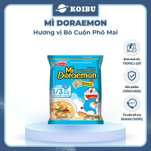 ACECOOK - Mì Doraemon hương vị bò cuộn phô mai, Mì ăn liền trẻ em, Mì Doremon bổ sung canxi, Mì gói Doraemon - 62g/gói - 00069