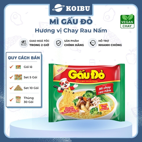 ASIAFOODS - Mì Gấu Đỏ hương vị Chay rau nấm, Mì Chay rau nấm Gấu Đỏ, Mì gói Gấu Đỏ Chay rau nấm - 60g/gói - 00324