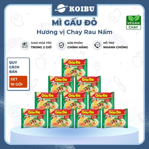 ASIAFOODS - Mì Gấu Đỏ hương vị Chay rau nấm, Mì Chay rau nấm Gấu Đỏ, Mì gói Gấu Đỏ Chay rau nấm - 60g/gói - 00324