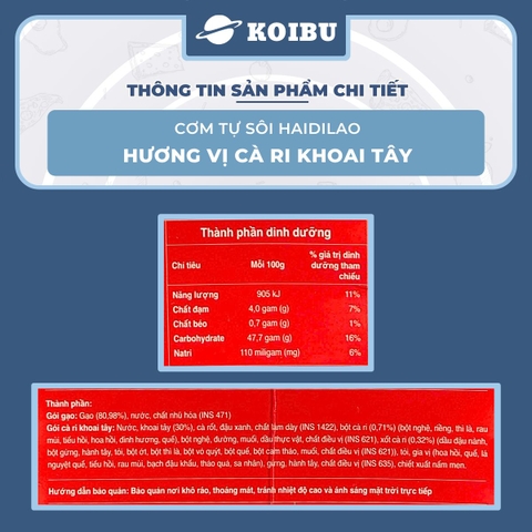 YIHAI - Cơm tự sôi Haidilao hương vị Cà ri khoai tây, Cơm tự sôi Hadilao Cà ri khoai tây - 205g/hộp - 00836