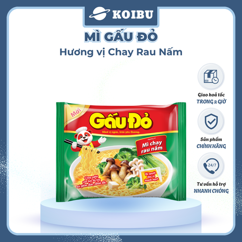 ASIAFOODS - Mì Gấu Đỏ hương vị Chay rau nấm, Mì Chay rau nấm Gấu Đỏ, Mì gói Gấu Đỏ Chay rau nấm - 60g/gói - 00324