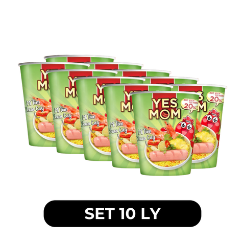 THIEN HUONG FOOD - Mì ly Yes Mom (có cây xúc xích thật) hương vị Tôm chua cay, Mì tôm chua cay Yes Mom - 79.2g/ly - 00767