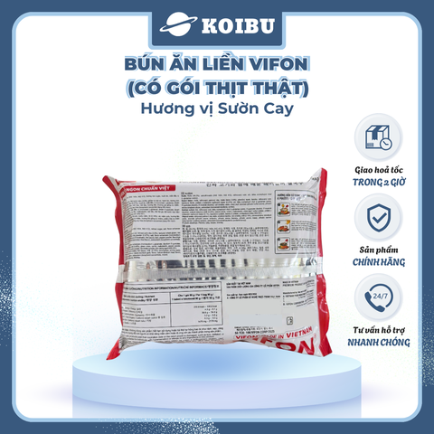 VIFON - Bún sườn cay thịt thật Vifon, bún sườn cay Vifon thịt thật, bún Vifon ăn liền thịt thật - 90g/gói