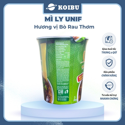 UNI-PRESIDENT - Mì Unif ly hương vị Bò Rau Thơm - Unif mì bò rau thơm ly, Mì ly Dzai Dzai - 60g/ly - 00294