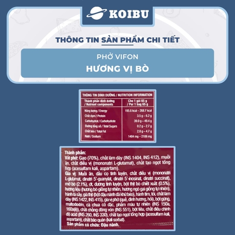 VIFON - Phở Vifon hương vị Bò, Vifon phở bò Vifon Phở ăn liền Vifon Phở thịt bò Vifon, Phở gói ăn liền - 65g/gói - 00169