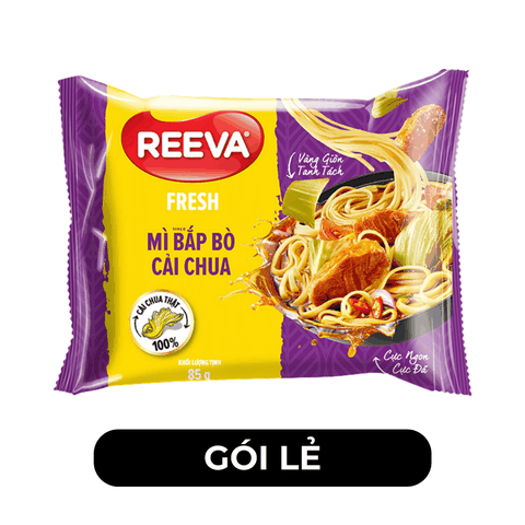 UNIBEN - Mì Reeva Fresh hương vị Bắp bò cải chua (cói gói cải chua thật), Mì bắp bò dưa chua Reev- 85g/gói - 00496
