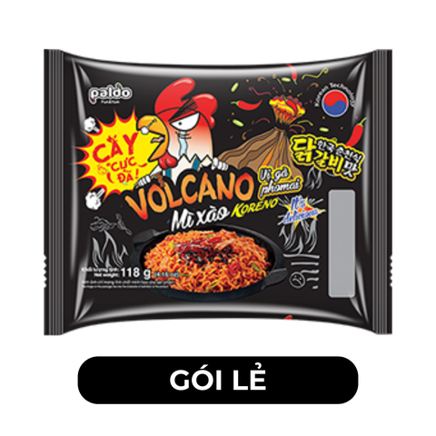 PALDO - Mì xào Koreno Volcano Gà cay phô mai, Mì xào khô gà cay phô mai Koreno Volcano Paldo - 118g/gói - 00380