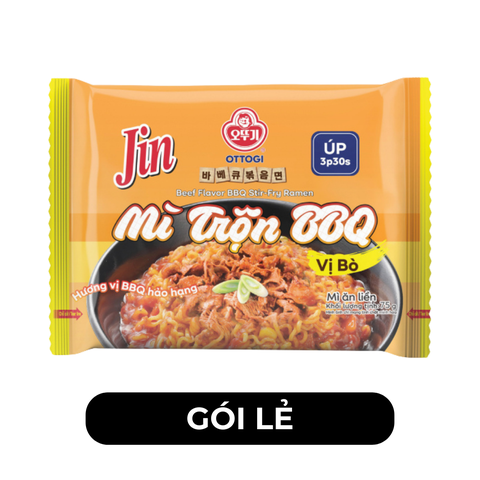 OTTOGI - Mì úp Jin hương vị trộn BBQ bò, Mì trộn BBQ bò Jin, Mì trộn BBQ Ottogi Jin hương vị bò - 75g/gói - 00450