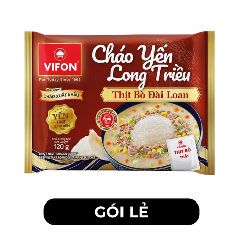 VIFON - Cháo yến Long Triều (có thịt thật) hương vị Thịt bò Đài Loan, Cháo thịt bò Đài Loan Vifon - 120g/gói - 00251