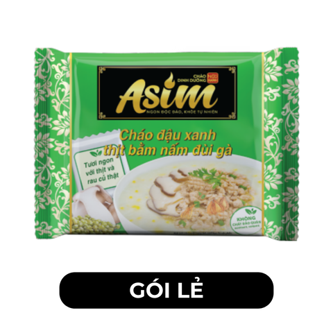 ASIAFOODS - Cháo Asim Đậu xanh thịt bằm nấm đùi gà (có gói rau thịt thật), Cháo ăn liền Asim Đậu xanh - 74g/gói - 00334