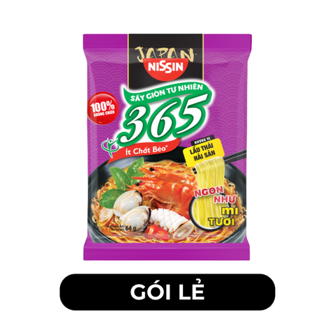 NISSIN - Mì Không Chiên 365 hương vị Lẩu Thái Hải Sản - Mì không chiên 365/ Mì gói 365/ Mì Healthy 365/Mì ăn liền Ba Sáu Năm - 68g/gói - 00365