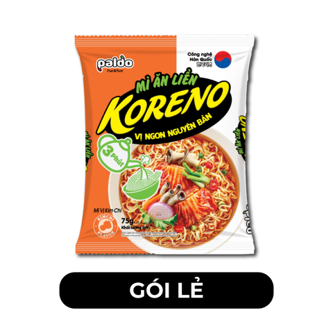 PALDO - Mì Koreno hương vị Kim chi, Mì kim chi Koreno, Mì Koreno úp 3 phút, Mì gói Koreno Hàn Quốc - 75g/gói - 00388