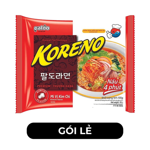 PALDO - Mì Koreno hương vị Kim chi, Mì Koreno kim chi Hàn Quốc, Mì kim chi Koreno Hàn Quốc ăn liền - 100g/gói - 00399