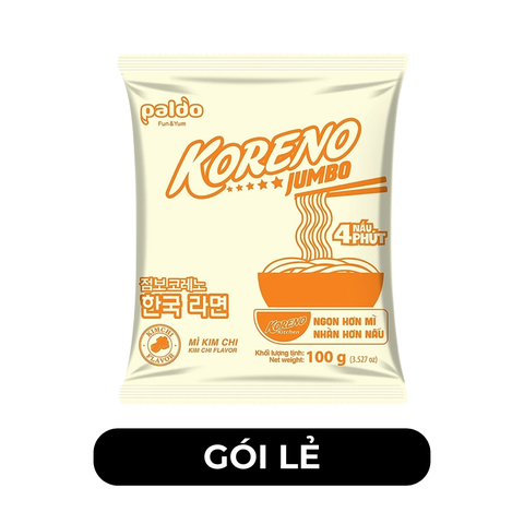 PALDO - Mì Koreno Jumbo hương vị Kim chi, Mì kim chi Koreno Jumbo, Mì ăn liền Koreno Jumbo, Mì Hàn Quốc - 100g/gói - 00382