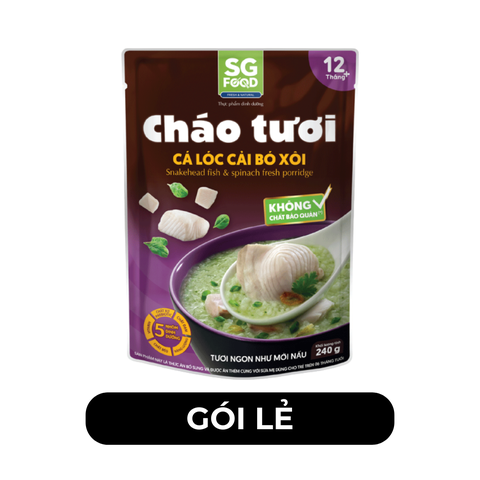 SG FOOD - Cháo tươi SG Food hương vị Cá lóc cải bó xôi, Cháo tươi cá lóc cải bó xôi ăn liền SG Food - 240g/gói - 00632