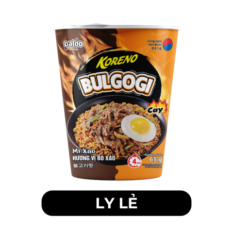 PALDO - Mì ly xào Koreno Bulgogi hương vị Bò xào cay, Mì trộn Koreno Bulgogi ly, Mì bò xào cay Hàn Quốc - 65g/ly - 00604