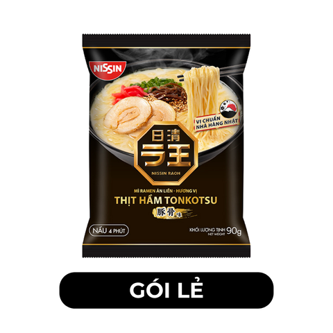 NISSIN - Mì ăn liền Nissin Raoh Ramen vị Thịt hầm Tonkotsu, Mì Ramen Nissin vị Tonkotsu, Mì ăn liền Nissin Raoh vị thịt hầm Tonkotsu - 90g/gói - 00375
