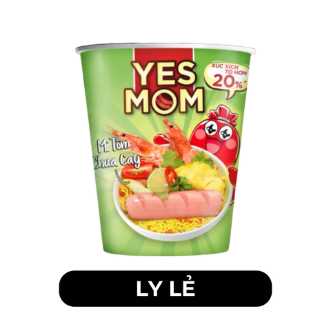 THIEN HUONG FOOD - Mì ly Yes Mom (có cây xúc xích thật) hương vị Tôm chua cay, Mì tôm chua cay Yes Mom - 79.2g/ly - 00767