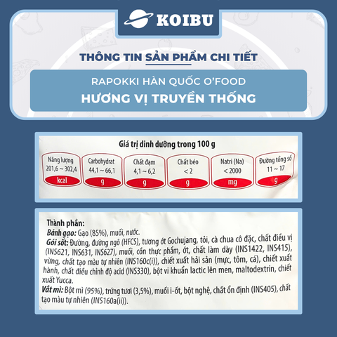 O’FOOD - Rapokki Hàn Quốc O’food hương vị Truyền thống, Tokbokki O'Food, Bánh gạo O'Food Hàn Quốc (146g/gói)