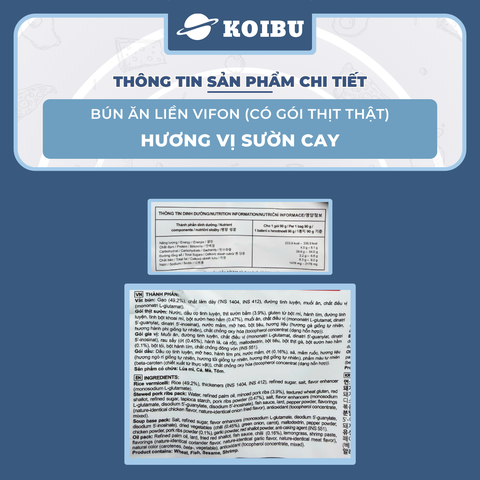 VIFON - Bún sườn cay thịt thật Vifon, bún sườn cay Vifon thịt thật, bún Vifon ăn liền thịt thật - 90g/gói