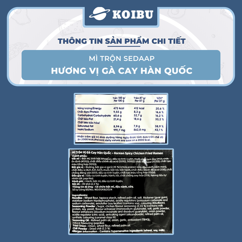 SEDAAP - Mì trộn Sedaap hương vị Gà cay Hàn Quốc, Mì Sedaap mì trộn Gà cay Hàn Quốc Sedaap ăn liền - 87g/gói - 00282