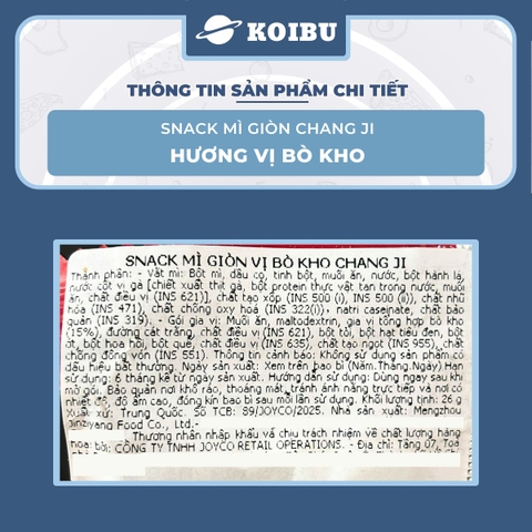 MENGZHOU - Snack mì giòn Chang Ji hương vị Bò kho, Snack mì gạch cua Chang Ji, Mì Trung Quốc - 25g/gói - 00162