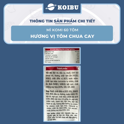 MASAN - Mì Komi hương vị Tôm chua cay, Komi Mì tôm chua cay Komi, Mì Kokomi tôm chua cay ăn liền - 60g/gói - 00809
