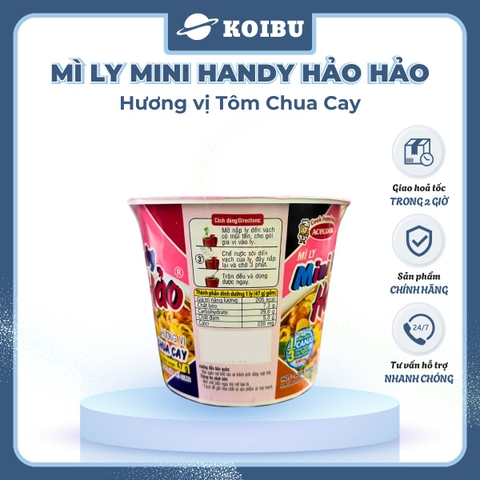ACECOOK - Mì ly Mini Handy Hảo Hảo hương vị Tôm chua cay, Mì ly Tôm chua cay Hảo Hảo Mini Handy - 47g/ly - 00021