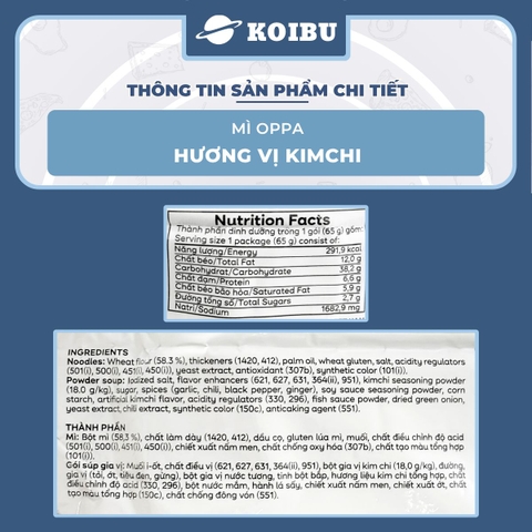OTOKI - Mì Oppa hương vị Kim chi, Oppa Mì kim chi Oppa, Mì kim chi Hàn Quốc, Mì Oppa Hàn Quốc ăn liền - 65g/gói - 00072