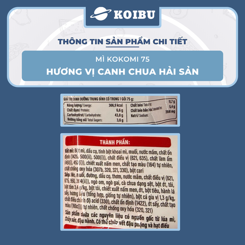 MASAN - Mì Kokomi 75 Canh chua hải sản, Kokomi 75 Mì canh chua hải sản Kokomi 75 gói ăn liền - 75g/gói - 00216