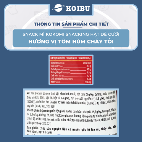 MASAN - Snack mì Kokomi Snacking hương vị Tôm hùm cháy tỏi, Kokomi Snacking Tôm hùm cháy tỏi ăn liền  - 70g/gói - 00897