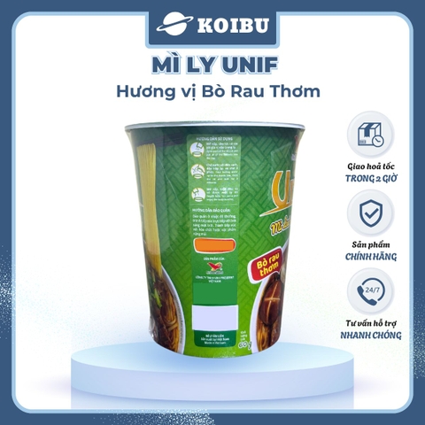 UNI-PRESIDENT - Mì Unif ly hương vị Bò Rau Thơm - Unif mì bò rau thơm ly, Mì ly Dzai Dzai - 60g/ly - 00294
