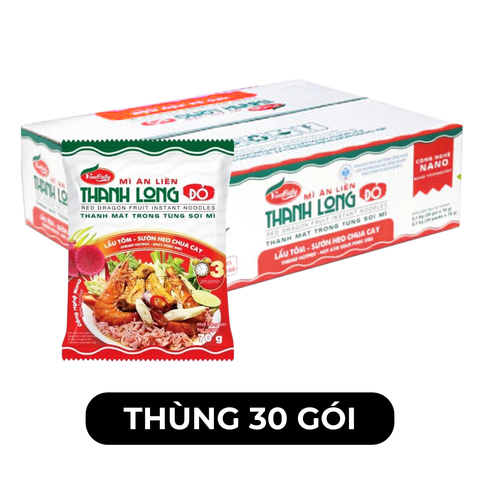 VINACATY - VINACATY - Mì ăn liền thanh long đỏ Caty hương vị Lẩu tôm - Sườn heo chua cay, Mì tôm thanh long Caty - 70g/gói - 00568