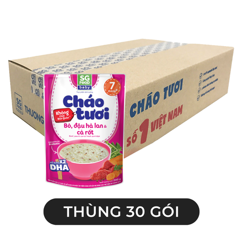 SG FOOD - Cháo tươi SG Food Baby hương vị Bò, đậu Hà Lan & cà rốt,  Cháo tươi SGFood Baby ăn liền - 240g/gói - 00574