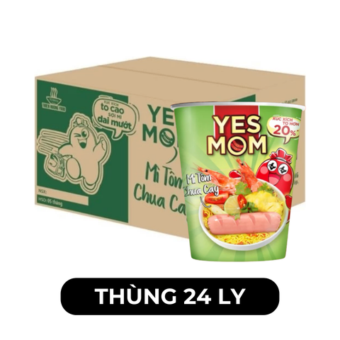 THIEN HUONG FOOD - Mì ly Yes Mom (có cây xúc xích thật) hương vị Tôm chua cay, Mì tôm chua cay Yes Mom - 79.2g/ly - 00767