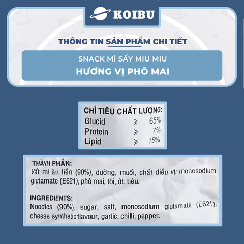 HONG HUNG - Mì sấy Miu Miu hương vị Phô mai, Snack mì MiuMiu phô mai ăn liền, Mì trẻ em Miu Miu - 20g/gói - 00071