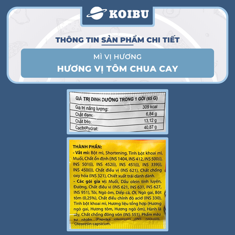 THIEN HUONG FOOD - Mì Vị Hương hương vị Tôm chua cay, Mì Tôm chua cay Vị Hương ăn liền, Mì tôm ăn liền - 65g/gói  - 00867