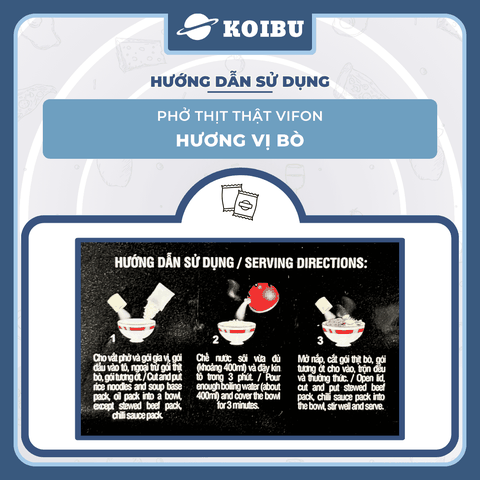 VIFON - Phở Vifon thịt thật hương vị Bò, Vifon Phở bò thịt thật Vifon, Phở thịt thật Vifon ăn liền - 90g/gói - 00813