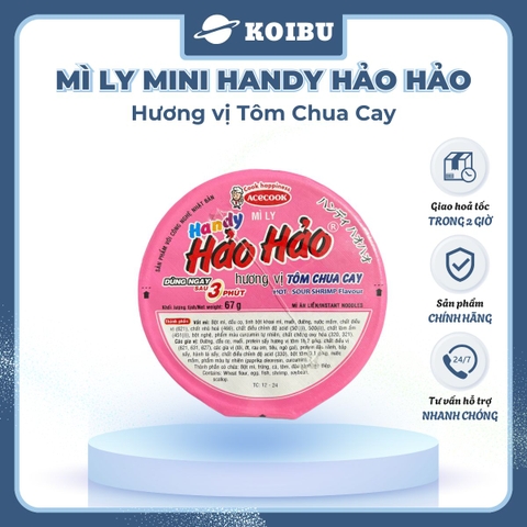 ACECOOK - Mì ly Mini Handy Hảo Hảo hương vị Tôm chua cay, Mì ly Tôm chua cay Hảo Hảo Mini Handy - 47g/ly - 00021