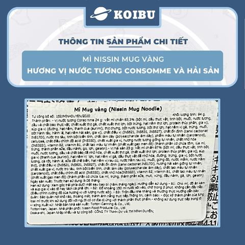 NISSIN - Mì Nissin Mug vàng, Mì Mug Nissin vàng ăn liền, Mì Nissin ăn dặm cho bé từ 12 tháng - 94g/gói - 00795